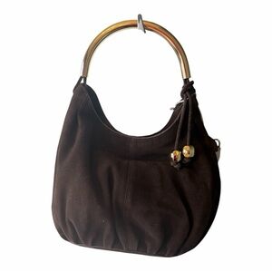 Haute Hippie Elegant Brown Hobo Bag with Gold Accents .